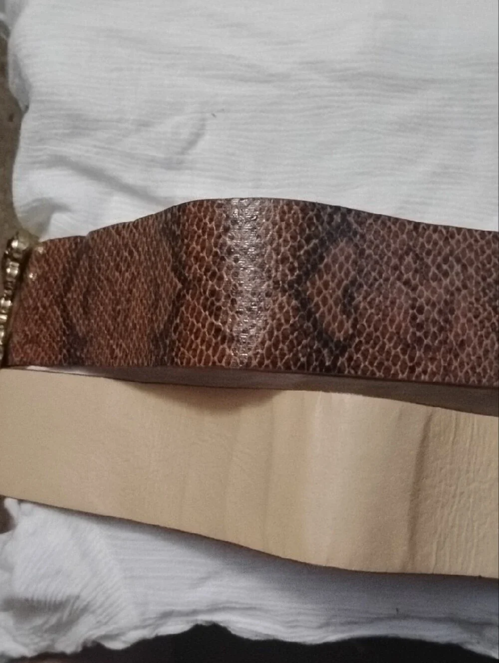 Source Unknown Brown Snake-Print Waist Belt with Amber Gems